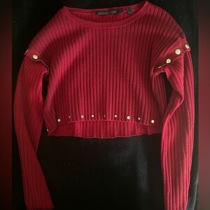 John John Red Ribbed Long Sleeve Top